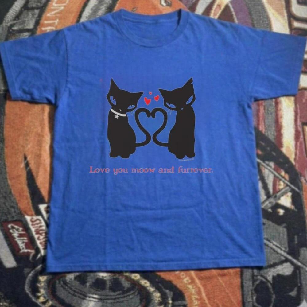 Blue T-Shirt Meow And Furrever Graphic Tee L
